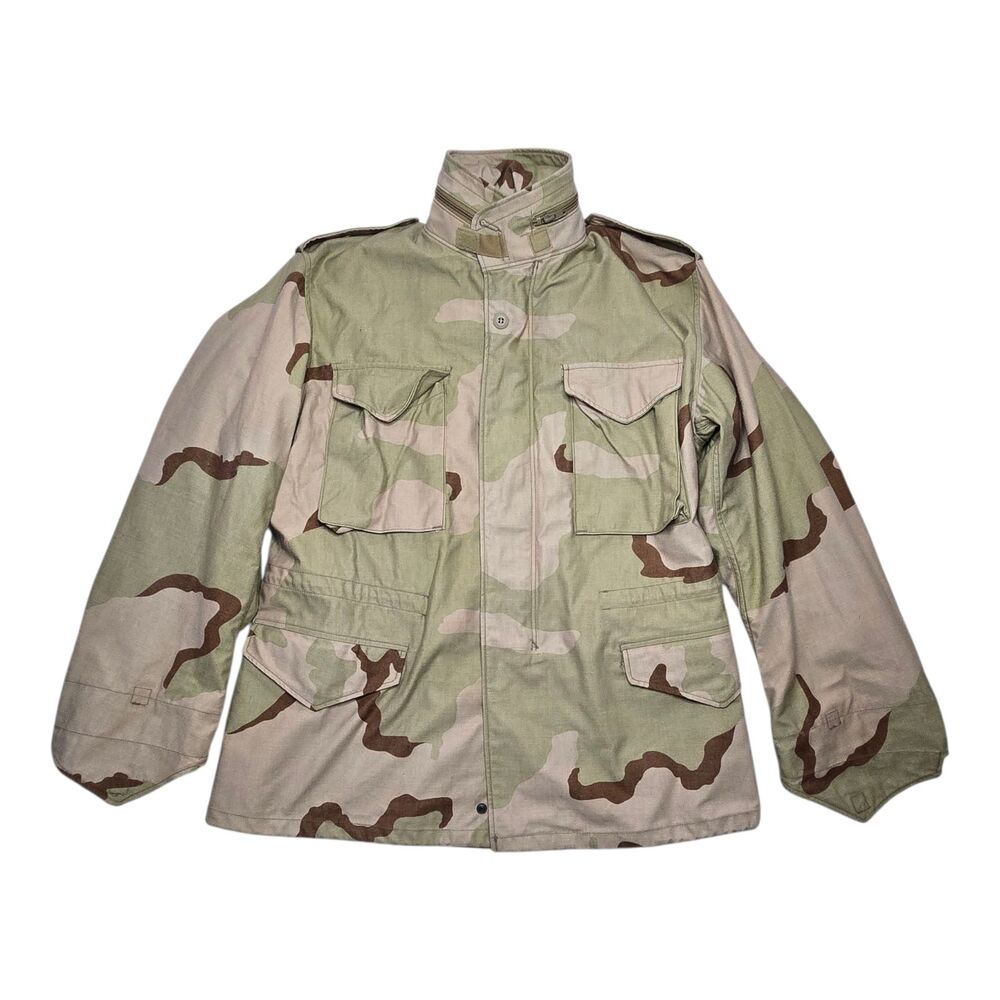 Desert Camo Army Military Jacket Medium Beige Vintage Outdoor
